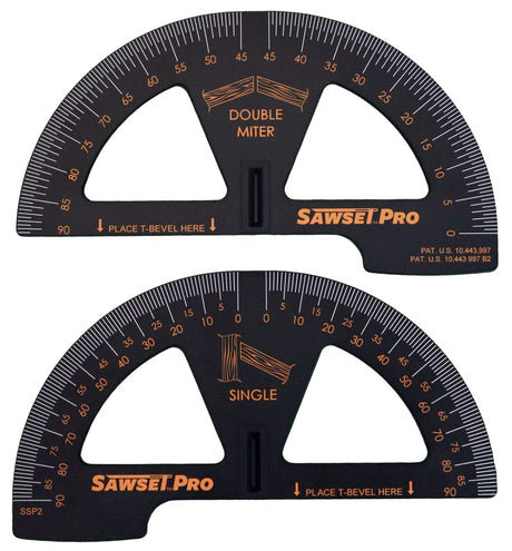 Sawset Miter Saw Protractor SAWSET PRO. Patented No Math Scales. Large Scales are The Key to Accuracy. In Size Matters! In ABS Plastic. Sawset
