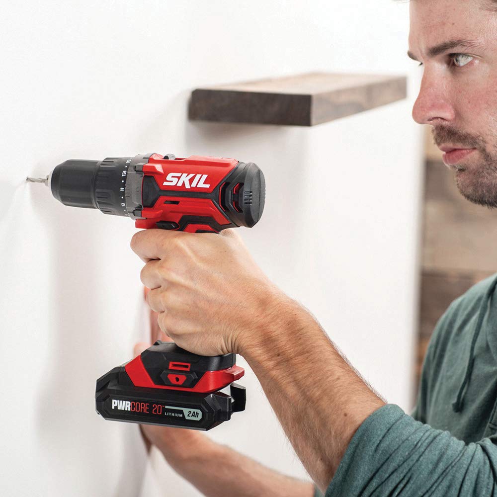 SKIL 20V 4-Tool Combo Kit: 20V Cordless Drill Driver Reciprocating Saw, Circular Saw and Spotlight, Includes Two 2.0Ah PWR CORE Lithium Batteries and Skil