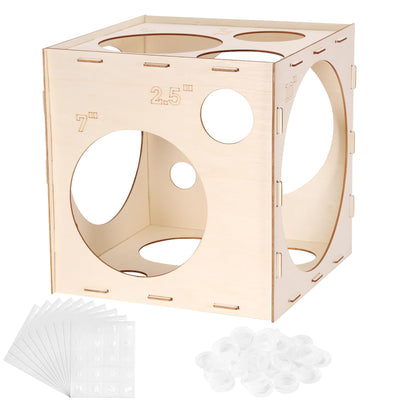 Auihiay 14 Holes Wood Balloon Sizer Box, Collapsible Balloon Measurement Tool with Instructions and Balloon Glue Points, for Balloon Columns, Balloon
