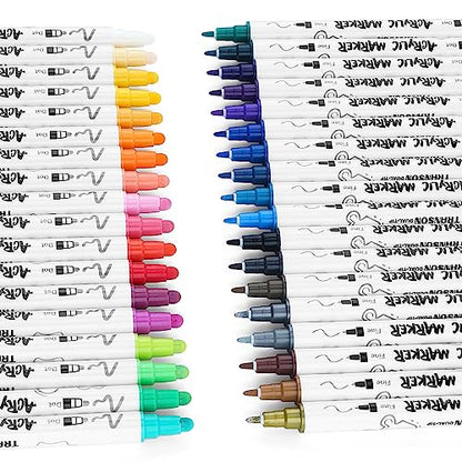 TRANSON 36 Color Dual-tip Acrylic Paint Pen Set for Canvas Rock Wood Leather Ceramic DIY Painting - WoodArtSupply