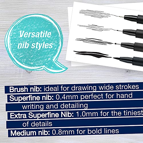 Faber-Castell Pitt Artist Pens Essential Set - 4 Black Markers, Variety of Nibs Faber-Castell