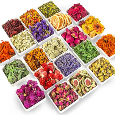 [Latest] 21 Pack Dried Flowers for Candle Making, 100% Natural Dried Herbs Kit for Soap Making, Bath, Resin Jewelry Making, Bulk Dried Flowers JAZIPO