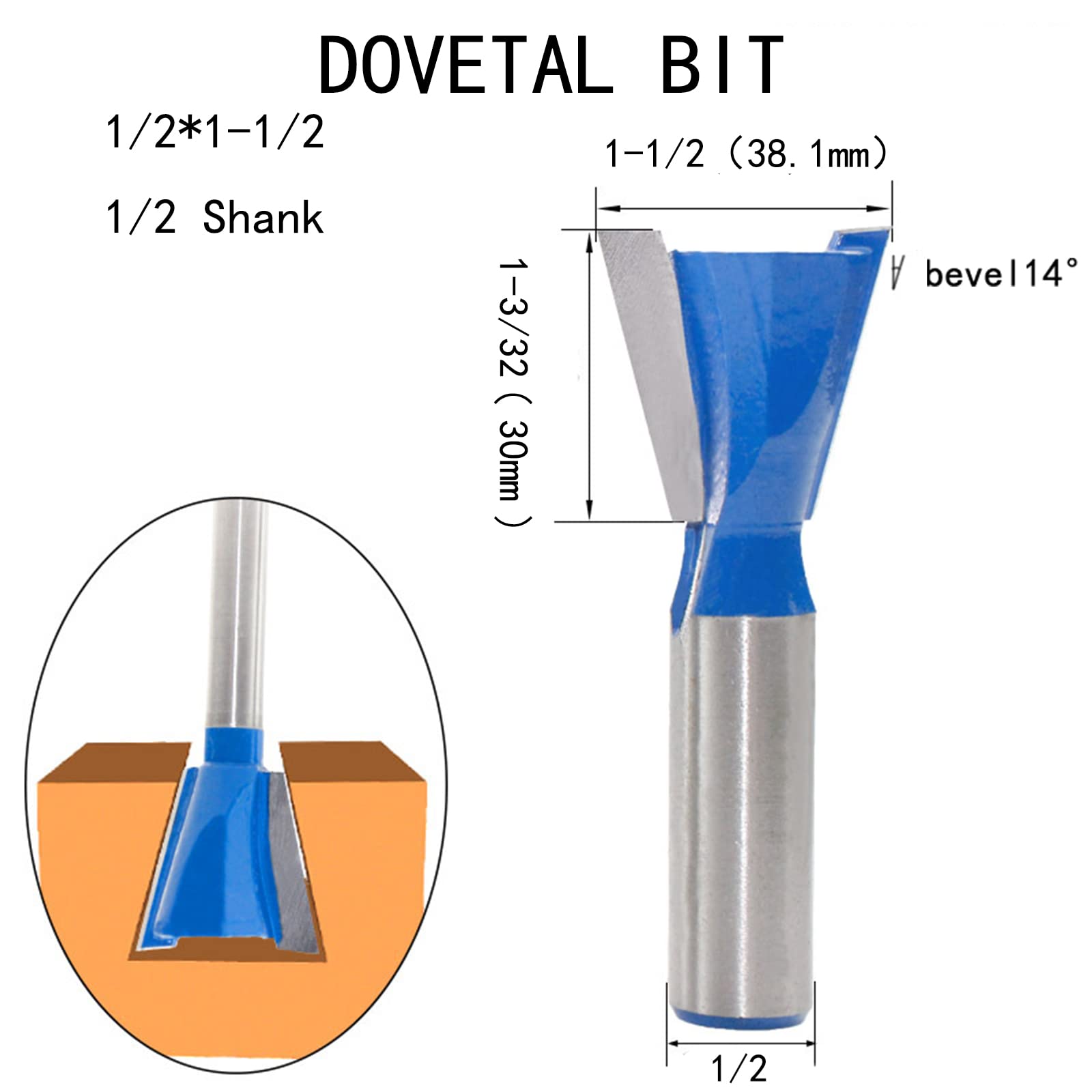 CHCYWJGJ 1-1/2” Dovetail Router Bit 1/2 Shank Half-Blind & Through Dovetail Bits Wood Joints Cutter Tool for Making Boxes Drawers Chests for - WoodArtSupply