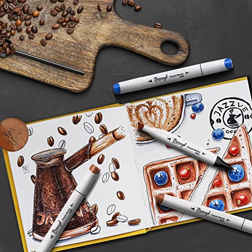 Bianyo Classic Alcohol Markers Set, Pack of 72, Dual Tip Bullet & Chisel Art Marker, Black Case with a Designable Card for Coloring, Drawing, Bianyo