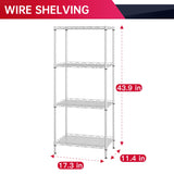 BestOffice 4-Shelf Adjustable Storage Shelving Unit Metal Rack Wire Shelf 600Lbs Capacity with 4 PP Sheets 18L x 12W x 44H for Laundry Bathroom BestOffice
