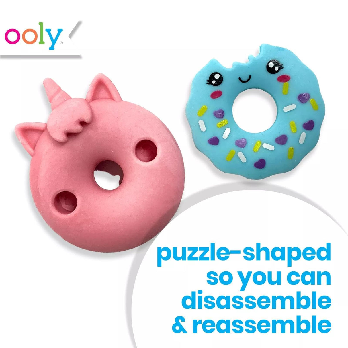 OOLY Magic Bakery Unicorn Donuts, Vanilla-Scented Erasers for Pencils - Set of 3 Donut Erasers for School, Home, or Office - Mix and Match Puzzle Ooly
