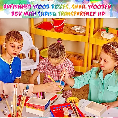 Thyle 12 Pcs Unfinished Wood Boxes, 6.3 x 4.9 x 1.8 Inch Small Wooden Box with Lid Wood Craft Box Small Rectangle Wooden Crates for DIY Birthday Party Favor Gift Supplies