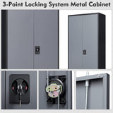 MIIIKO Metal Storage Cabinet with Locking Doors, Black Garage Lockable Steel Cabinets with 4 Doors and 5 Shelves for Home, Garage, Pantry Workshop MIIIKO