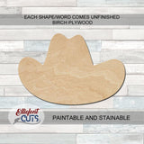 Cowboy Hat Wood Cutouts for crafts, Laser Cut Wood Shapes 5mm thick Baltic Birch Wood, Multiple Sizes Available Elliefont Styles