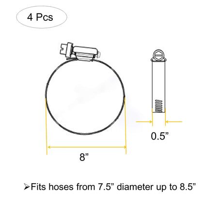 EesTeck 4Pcs 8" Adjustable 304 Stainless Steel Duct Clamps Hose Clamp Pipe Clamp Air Ducting Clamp worm drive hose clamps EesTeck