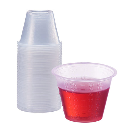 [100 Count - 1 oz.] Plastic Disposable Medicine Measuring Cup for Liquid Medicine, Epoxy, & Pills Comfy Package