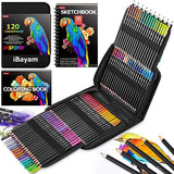 iBayam 123-Pack Colored Pencils Set with Gift Case, 3-Color Sketch Pad, Coloring Book, Professional Artist Drawing Pencils Kit Art Supplies for iBayam