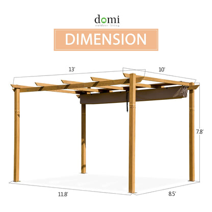 Domi 10' x 13' Outdoor Retractable Pergola, Gazebo Modern Grape Trellis Pergola with Sun Shade Canopy, Patio Aluminum Shelter for Garden Porch Beach