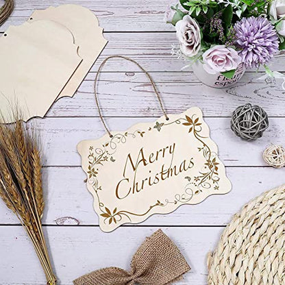 YRONTY 12Pcs Small Unfinished Wood Boards, 6 Shapes of Blank Wood Signs Wood Plaques with Hanging Ropes for DIY Crafts, Painting, and Christmas Home