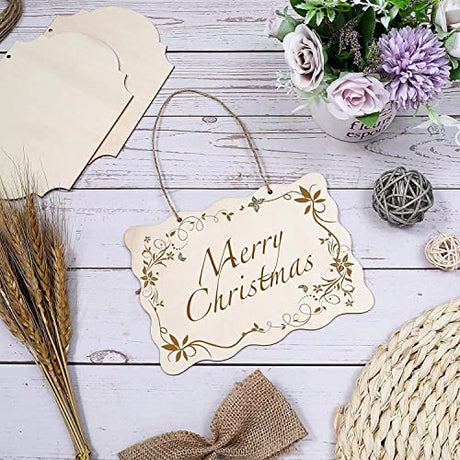 YRONTY 12Pcs Small Unfinished Wood Boards, 6 Shapes of Blank Wood Signs Wood Plaques with Hanging Ropes for DIY Crafts, Painting, and Christmas Home YRONTY