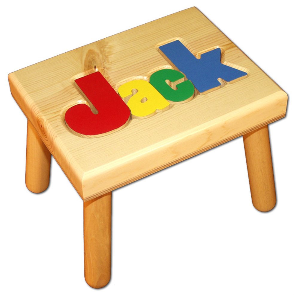 Damhorst Toys & Puzzles Personalized Wooden Child's Name Puzzle Stool Primary Colors - WoodArtSupply