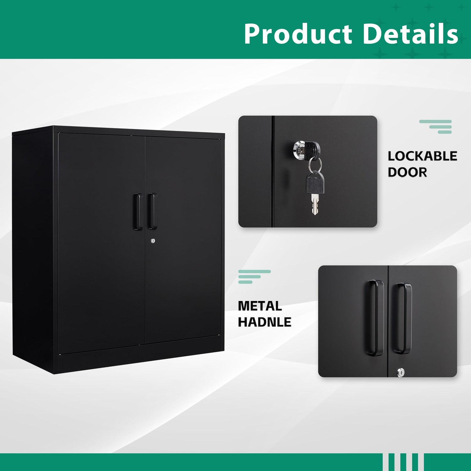 Letaya Metal Storage Cabinets with Lock, Small Locker Steel Cabinets, Adjustable Shelves 2 Doors for Home,Office, Warehouse,Garage(Black-36) Letaya