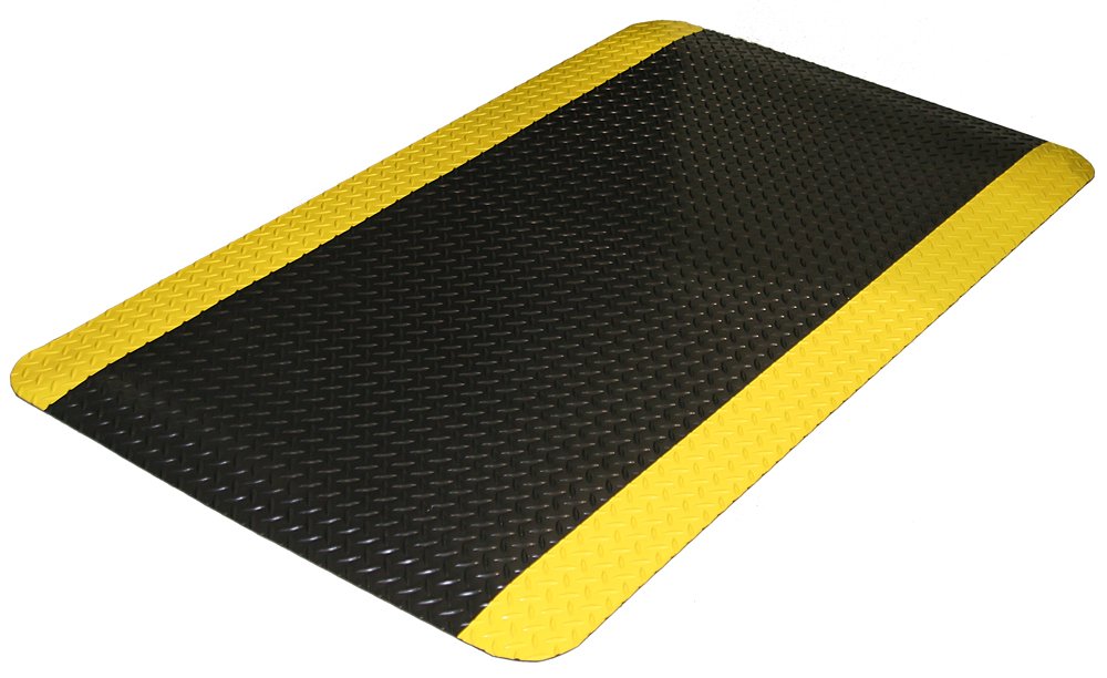 Durable Corporation-442S35BKY Vinyl Diamond-Dek Sponge Industrial Anti-Fgue Floor Mat, 3' x 5', Black with Yellow Border Durable Corporation