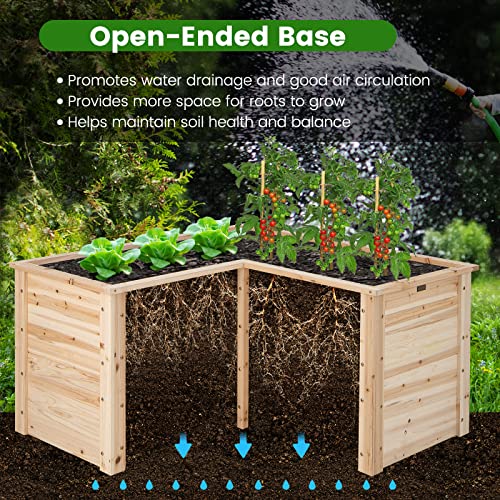 Giantex Raised Garden Bed, 47.5x47.5x24.5 Inch Wooden Planter Box, Outdoor L-Shaped Deep Garden Bed for Sapling Flower Herb Vegetable Fruit Giantex