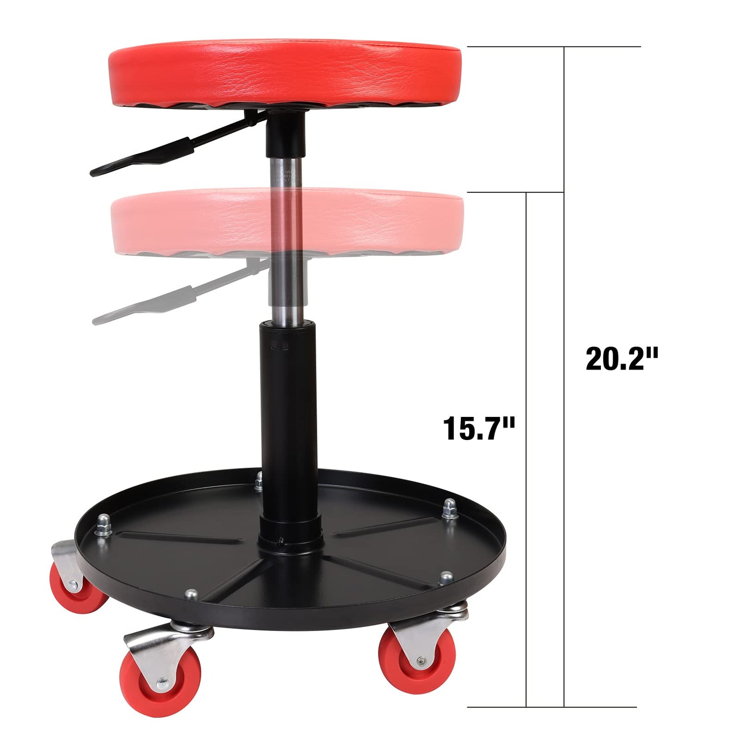Torin ATRHL6201B Heavy Duty Rolling Pneumatic Creeper Garage/Shop Seat: Padded Adjustable Mechanic Stool with Tool Tray Storage, Red 250 LBS Torin