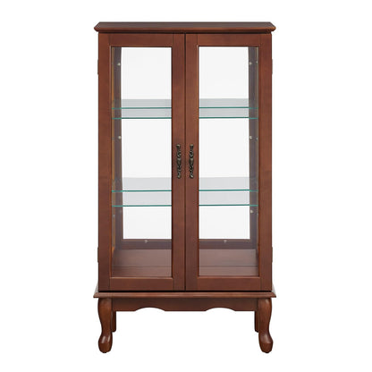Aracari Curio Cabinet with Glass Doors, Glass Display Cabinet Case, Lighted Curio Cabinet with Adjustable Shelves and Mirrored Back Panel t for