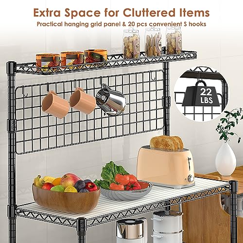 Leteuke NSF Certified 4-Tier Rolling Kitchen Bakers Rack with Adjustable Shelves and 20 S-Hooks Leteuke