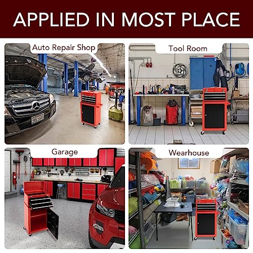 WAYTRIM 3-Drawer Rolling Tool Chest with Wheels, Tool Chest with Large Storage Cabinet and Adjustable Shelf, Removable Portable Top Box with Locking WAYTRIM