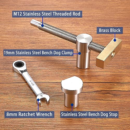 OwnMy Set of 2 Bench Dog Clamps for 3/4 Inch Hole - Adjustable Woodworking Bench Dog Screw Clamps Workbench Bench Dog Hole Stops, Stainless Steel