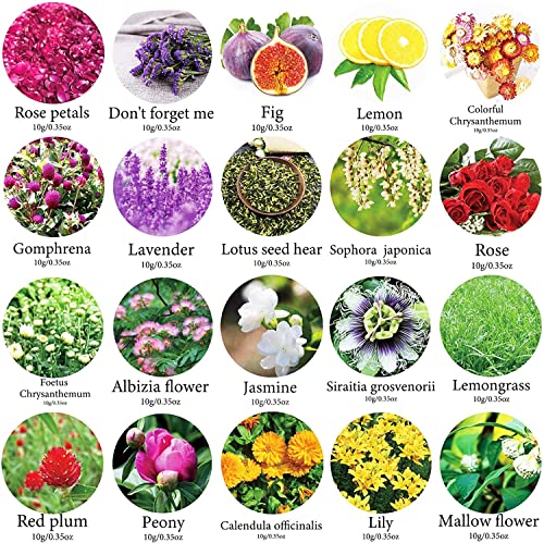 20 Bags Dried Flowers,100% Natural Dried Flowers Herbs Kit for Soap Making, DIY Candle Making,Bath - Include Rose Petals,Lavender,Don't Forget SACATR