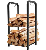 Artibear Small Firewood Rack Holder for Indoor Fireplace, 2-Tier Fire Wood Log Storage Stacker Stand for Outdoor Patio, Black Artibear