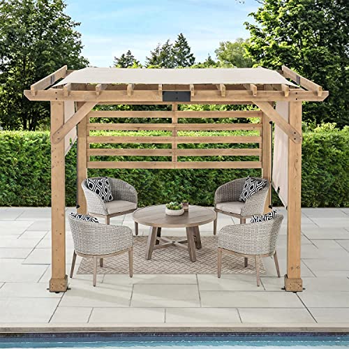 Sunjoy Cedar Pergola 10 x 11 ft. Wooden Hot Tub Pergola with Adjustable Canopy and Privacy Screen by SummerCove - WoodArtSupply