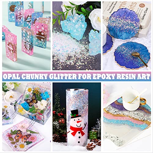 LET'S RESIN Opal Chunky Glitter for Resin, 12 * 10g Craft Powder for Tumblers/Slime, Iridescent Chameleon Glitter Sequins Festival Decor(Each 0.35oz) LET'S RESIN