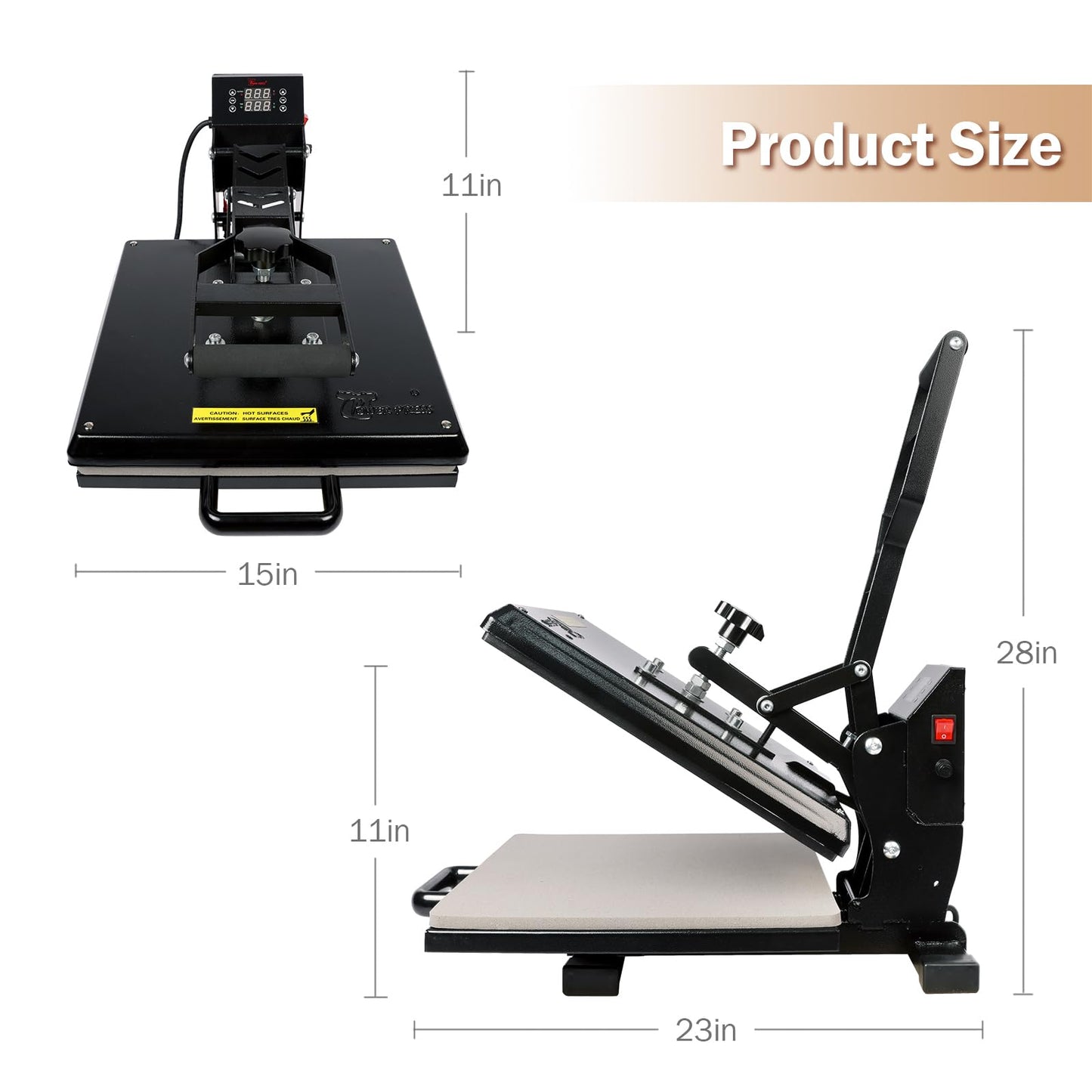 PowerPress Industrial-Quality Digital Sublimation Heat Press Machine for T Shirt, 15x15 Inch, Black - WoodArtSupply