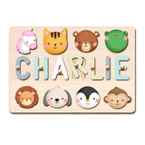 PUREFLY Personalized Name Puzzle for Kids Engraved Text Greetings on Back Custom Wooden Name Signs with Pegs for Baby Boy & Girl 1 Year Old Nursery PUREFLY