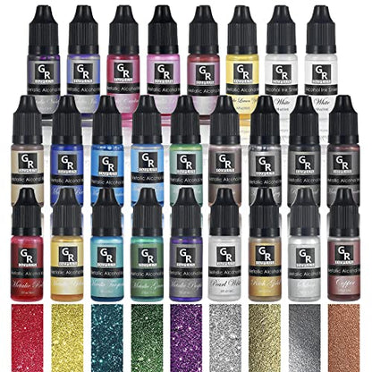 Metallic Alcohol Ink Set - 26 Metallic Colors Alcohol Based Ink for Resin Art - WoodArtSupply