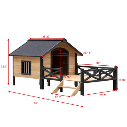 Wooden Large Dog House 43.3" L x 69.9" W x 32.7" H Extreme Outback Log Cabin Weatherproof Outdoor Pet Kennel, Cabin Style Elevated Pet Shelter