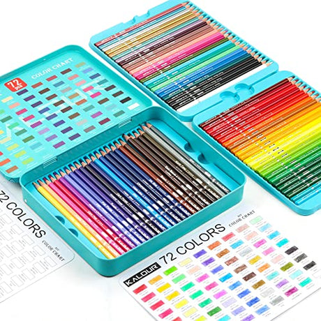 KALOUR Premium Colored Pencils,Set of 72 Colors,Artists Soft Core with Vibrant Color,Include 7 Metallic Color Pencils,Ideal for Drawing Sketching KALOUR