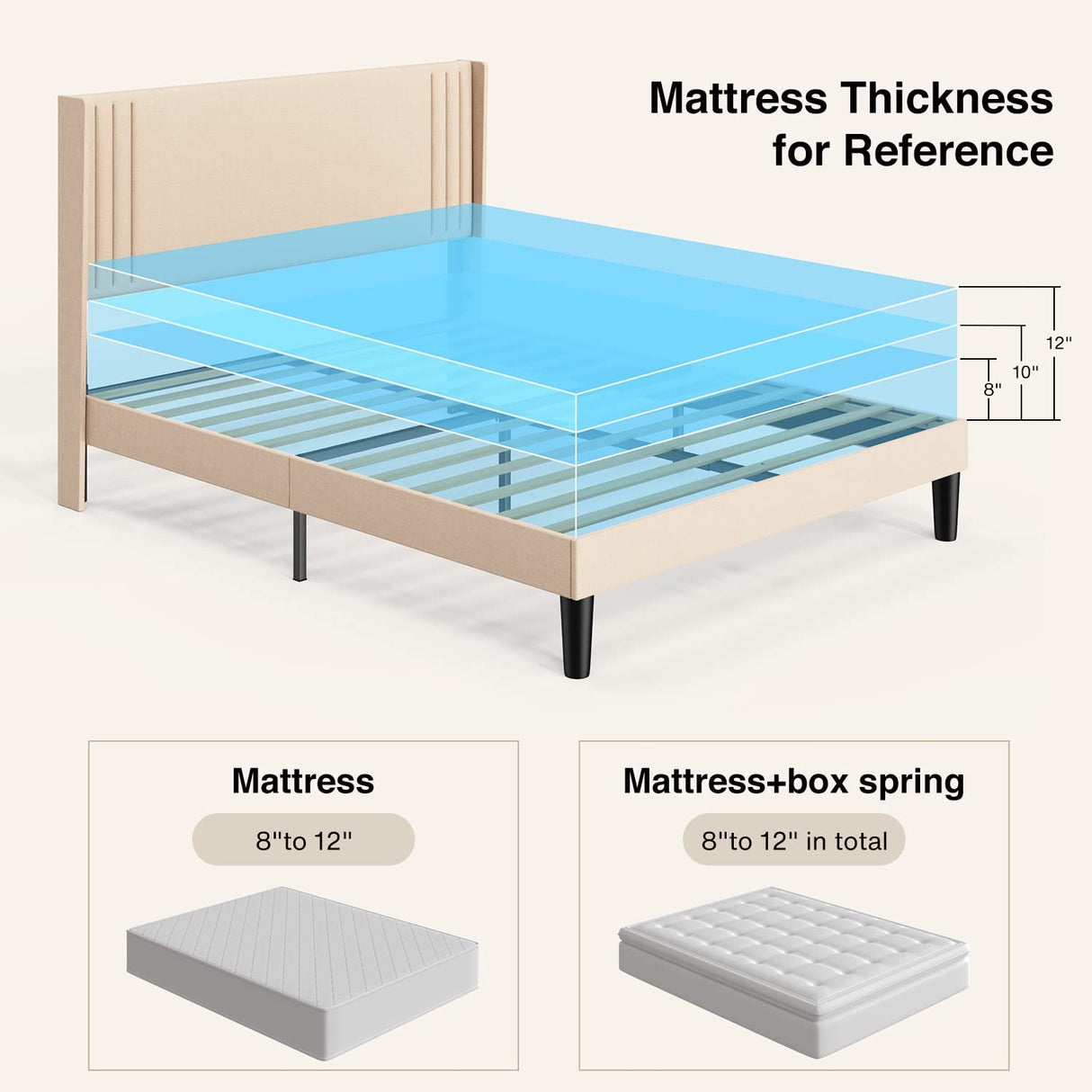 Gizoon Upholstered Queen Bed Frame with Wingback Headboard and Modern Design Gizoon