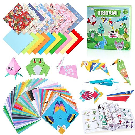 Origami Paper for Kids Crafts, 350 PCS Origami Paper Kit, Vivid 200 Cartoon Origami Objects+100 Solid Color Papers+50 Traditional Japanese Patterns Catnee