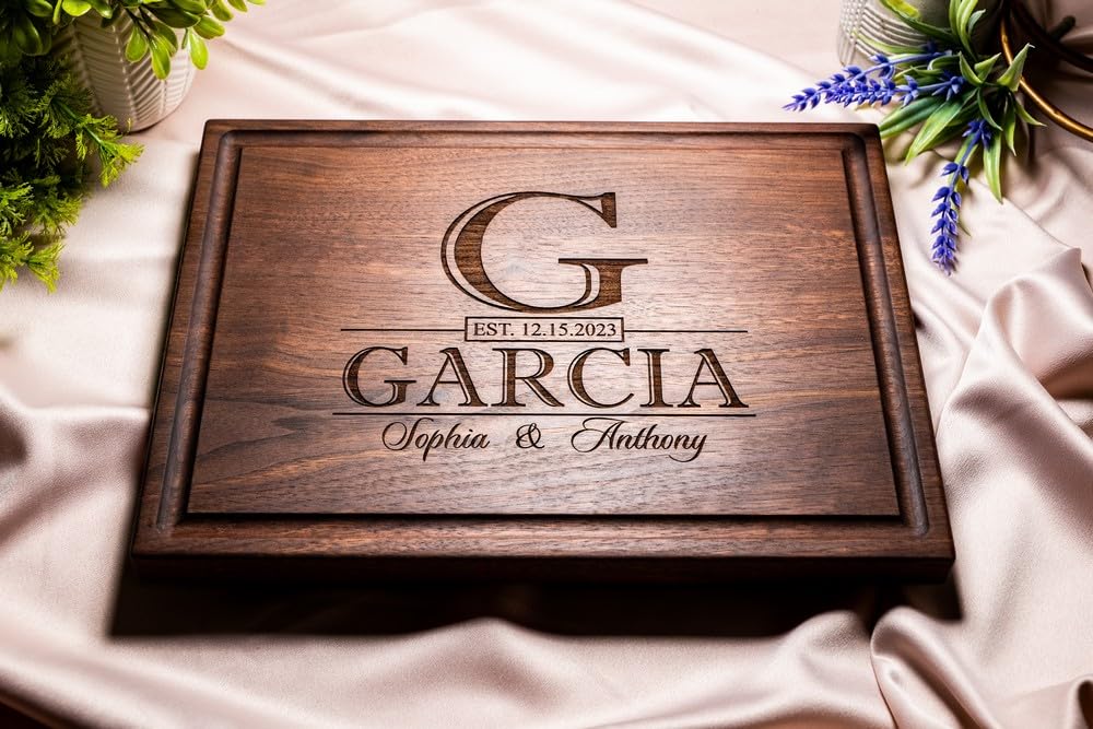 Personalized Cutting Board, Custom Wedding, Anniversary or Housewarming Gift Idea, Wood Engraved Charcuterie, for Couples, Family and Clients Classic Wedding Gift Boutique