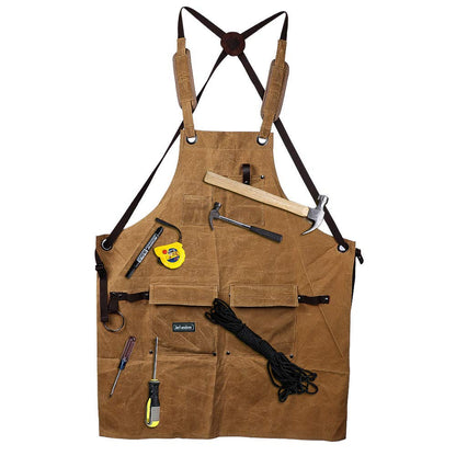 Waxed Canvas Shop Apron for Men & Women.Woodworking Aprons Heavy Duty Work Apron with Pockets. Big Bulk Tool Apron with Adjustable Cross-Back - WoodArtSupply