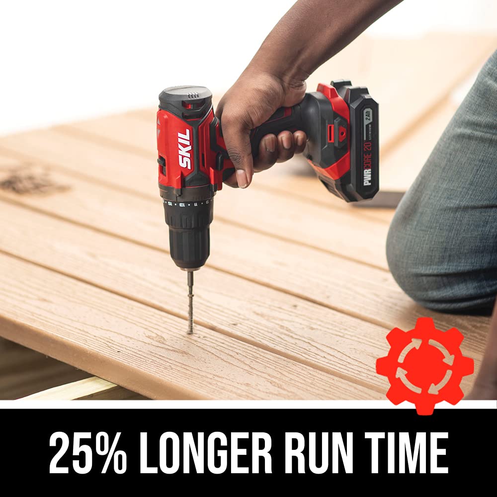 SKIL 20V 1/2 Inch Cordless Drill Driver Includes 2.0Ah PWR CORE 20 Lithium Battery and Charger - DL527502 Skil