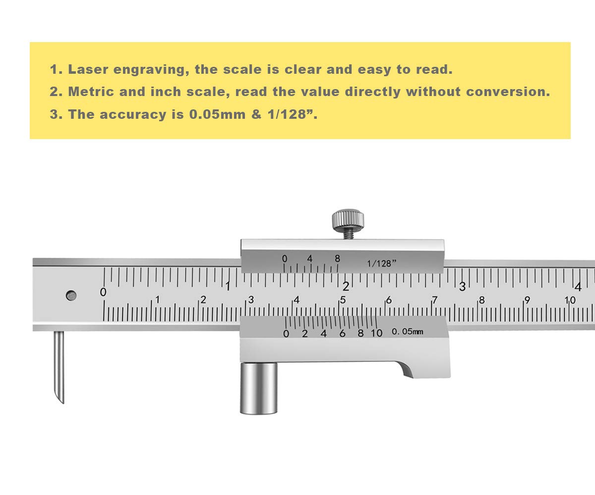 ZLKSKER Parallel Crossed Caliper 0-20cm (0-8 inch) with 2 Carbide Scriber/Needle, Stainless Steel Vernier Calipers, Marking Gauge, Marking Tool - WoodArtSupply