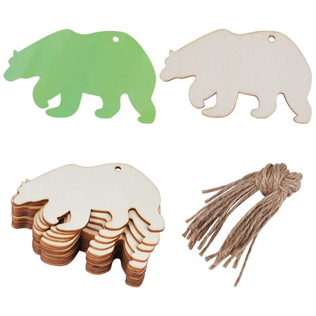 GORGECRAFT 20PCS Bear Unfinished Wood Cutout Hanging Blank Wood Slices Ornaments Wooden Tag Gift Set with Twine Hole for Crafts Christmas Holiday GORGECRAFT