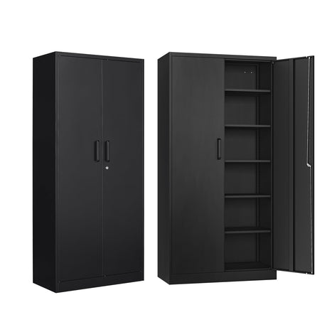 Metal Garage Storage Cabinet with 2 Doors and 5 Adjustable Shelves 71" Pantry Cabinet Utility Storage Cabinet Locking Steel Storage Cabinet Utility SISESOL
