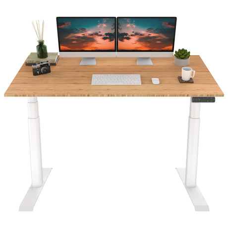 FLEXISPOT E8 Dual Motor 3 Stages Bamboo Electric Standing Desk 60x30 Inch Oval Leg Whole-Piece Board Height Adjustable Desk Electric Stand Up Desk FLEXISPOT