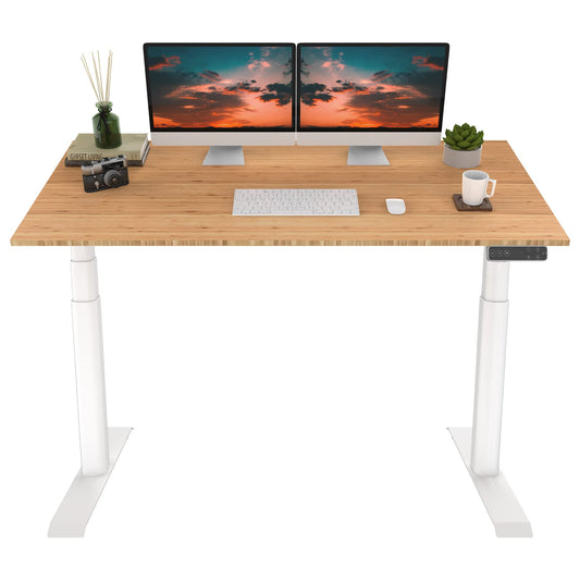 FLEXISPOT E8 Dual Motor 3 Stages Bamboo Electric Standing Desk 60x30 Inch Oval Leg Whole-Piece Board Height Adjustable Desk Electric Stand Up Desk - WoodArtSupply