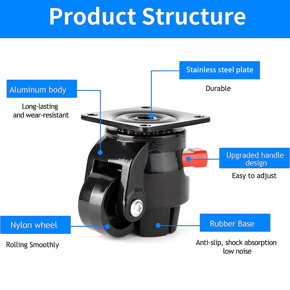 Nefish 4 Pack Leveling Casters Heavy Duty for Workbench 2200 LBS Capacity, Upgraded Handle Design Retractable Caster Wheels Set of 4, 360 Degree Nefish