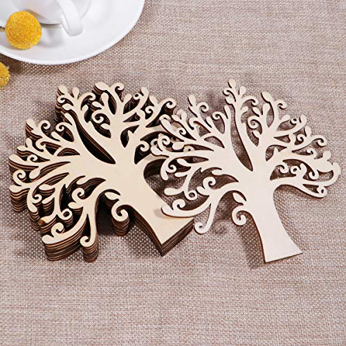 WINOMO Blank Wooden Wood Shapes Family Tree Wooden Craft Tree Embellishments for DIY Crafts - 10pcs