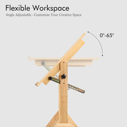 ARTIFY Extra Large Wood Drafting Table, Artist Drawing Table with Height Adjustable, Tilting Enlarge Tabletop, Studio Painting Table & Art Craft Desk